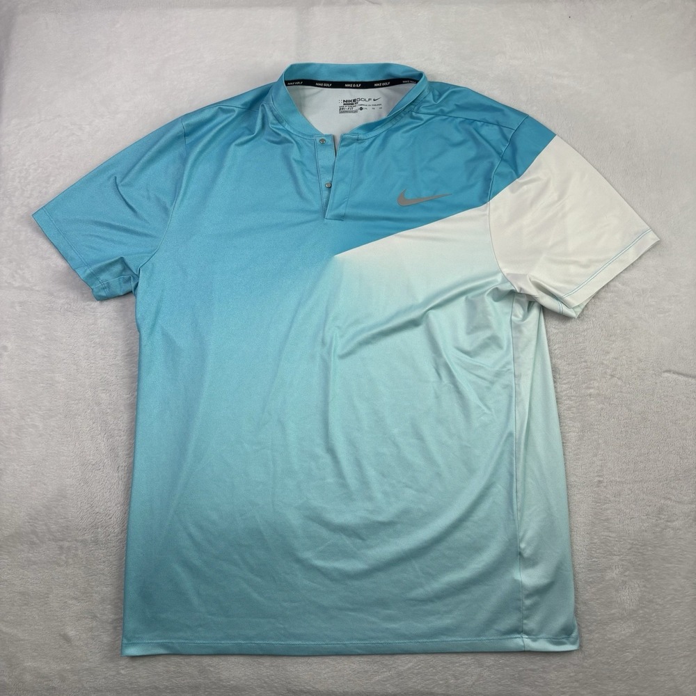 Nike Golf Modern Fit Dri-Fit Blue Ombre Short Sleeve Polo Shirt Men's XL